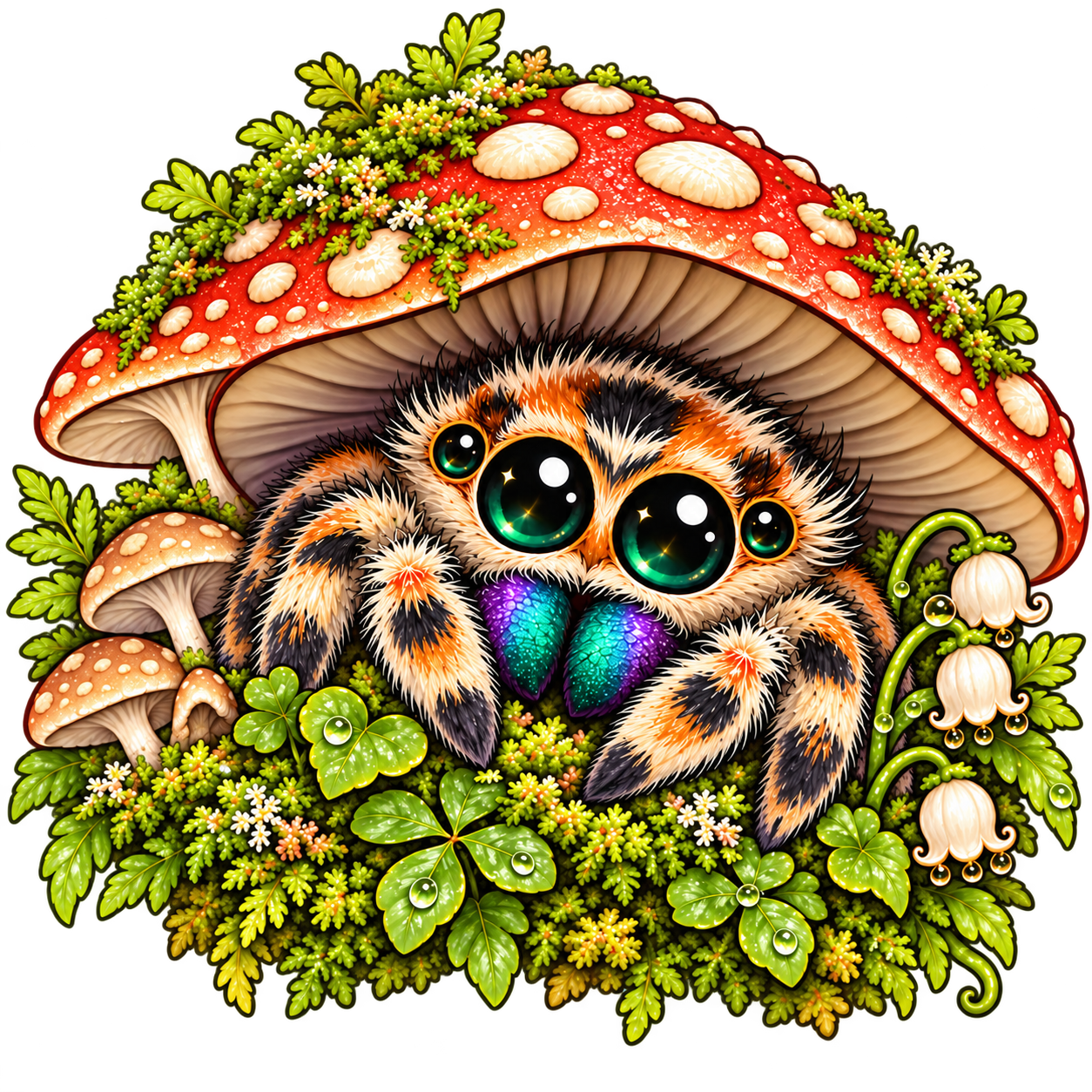 Illustrated jumping spider; no photo added for Ember yet